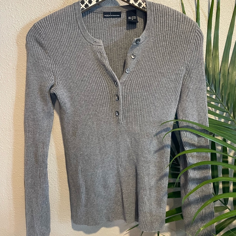 ❌SOLD!❌ Y2K 90s VTG Ribbed Button Down Grey Crop Top size Small - Picture 2 of 8